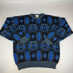 Vintage Peter Werth Mens Size L Wool Blend Geometric Sweater Made in England